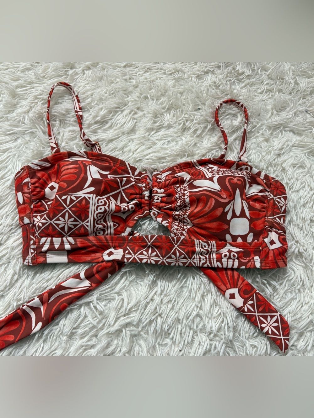 Shade & Shore Red and White Bandeau Bikini Top with Straps